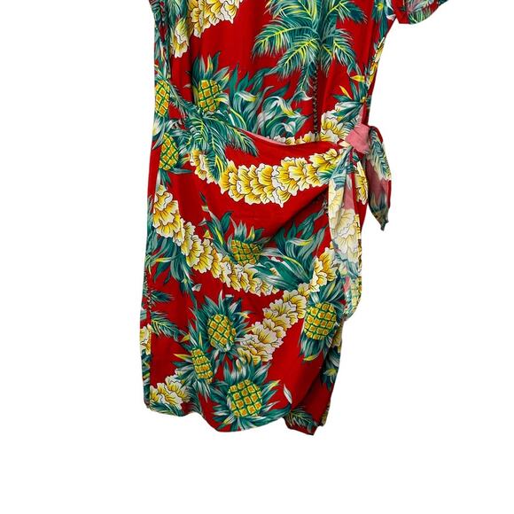 90's Hilo Hattie Auth Hawaiian Faux Wrap Sarong Dress Tropical Pineapple Medium - Picture 3 of 8